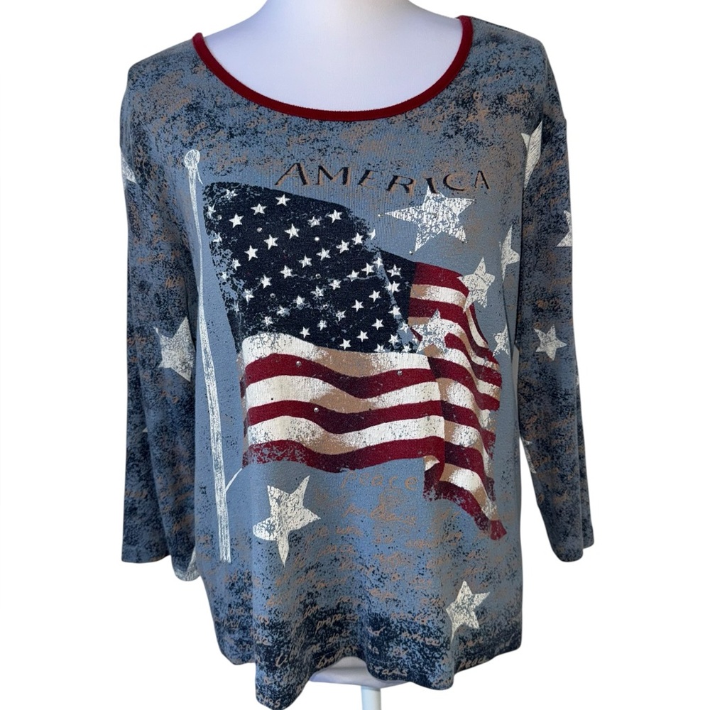 Jason Maxwell XL Patriotic American Flag‎ Graphic 3/4 Sleeve Americana Top USA